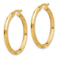 14K Polished and Diamond-cut Hoop Earrings-TF2211