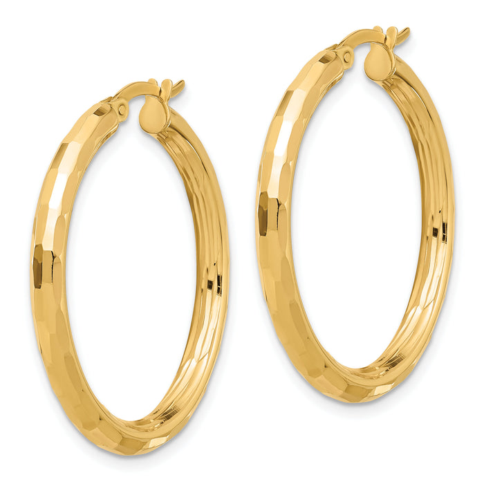 14K Polished and Diamond-cut Hoop Earrings-TF2211
