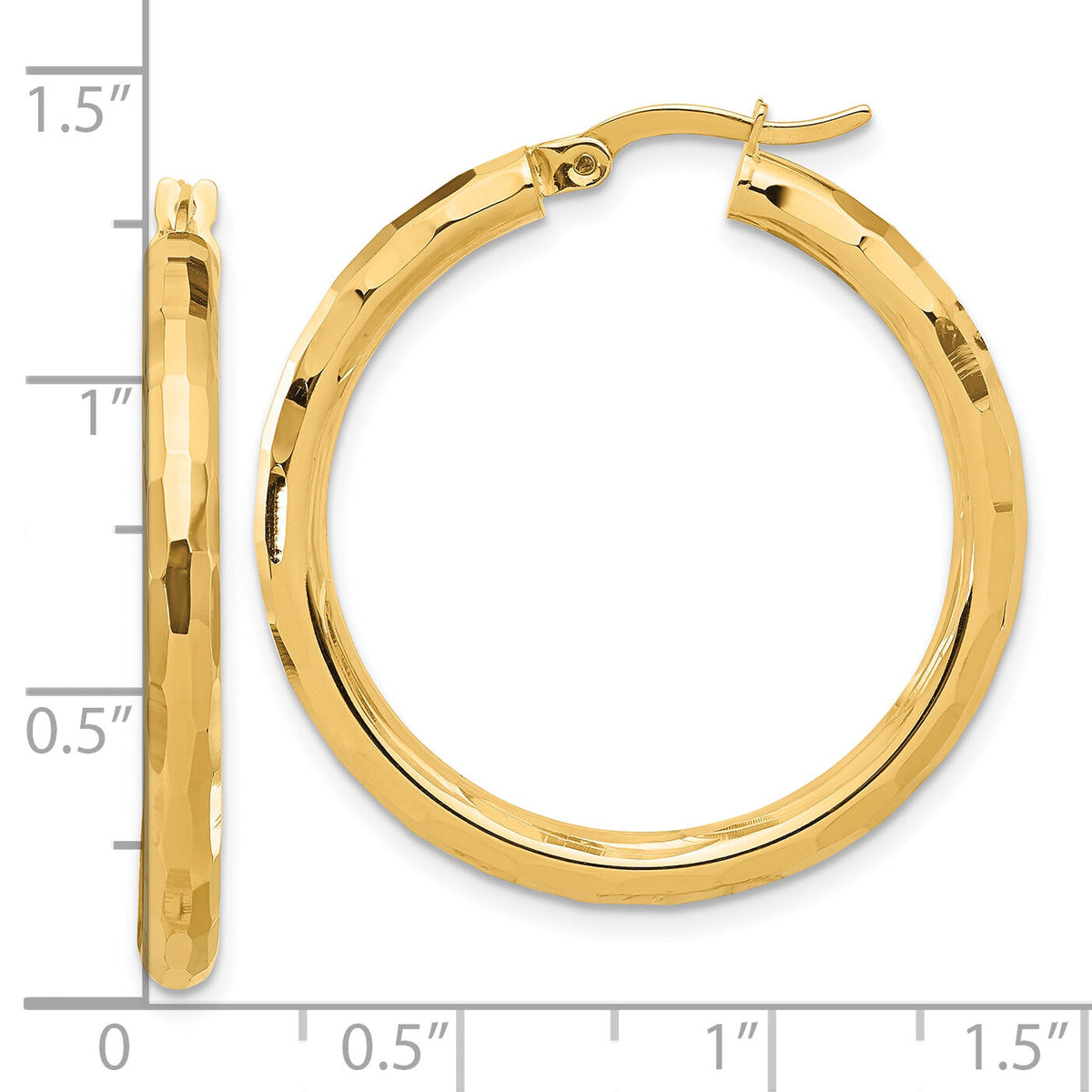 14K Polished and Diamond-cut Hoop Earrings-TF2211