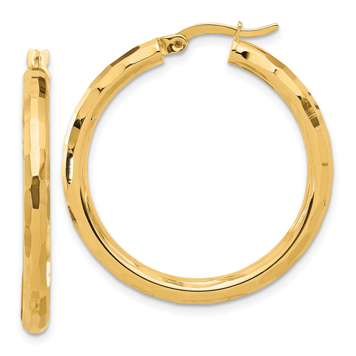 14K Polished and Diamond-cut Hoop Earrings-TF2211