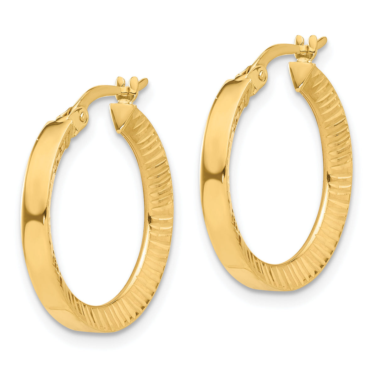 14K Polished and Diamond-cut Hoop Earrings-TF2213