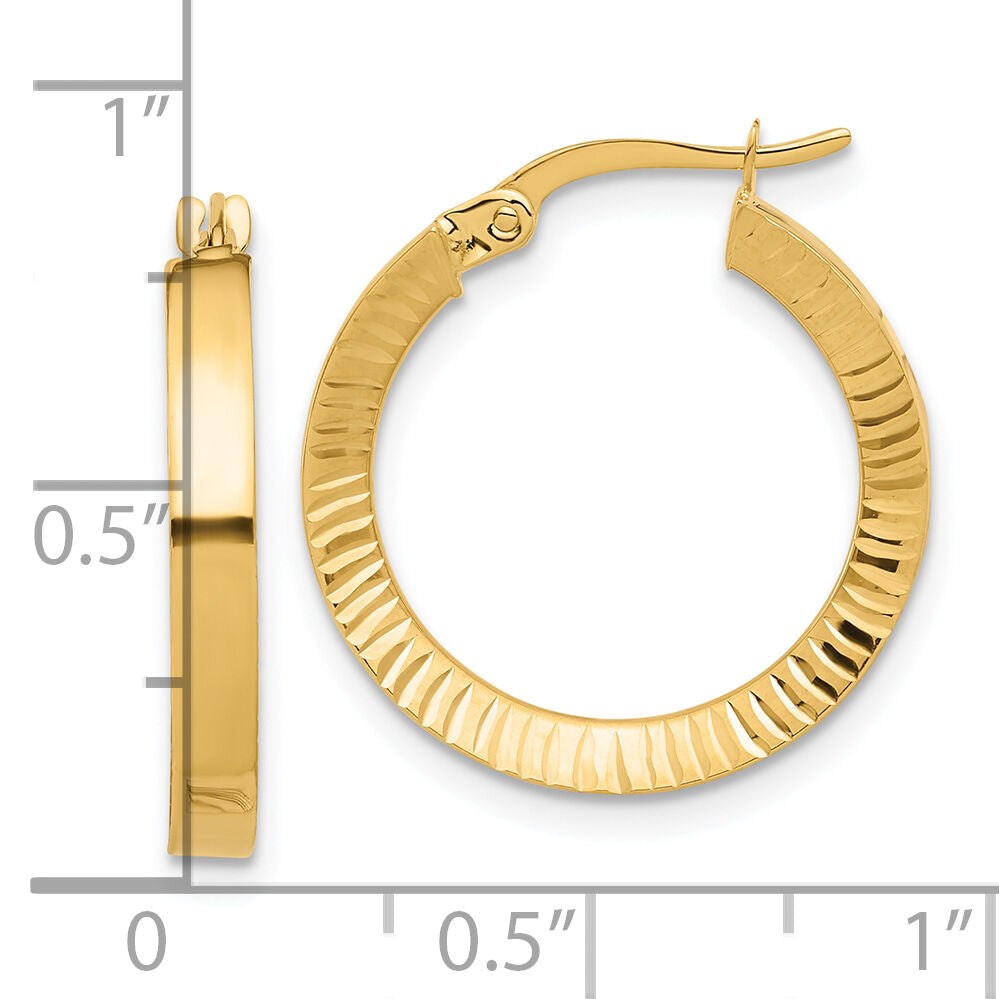 14K Polished and Diamond-cut Hoop Earrings-TF2213