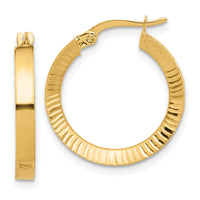 14K Polished and Diamond-cut Hoop Earrings-TF2213