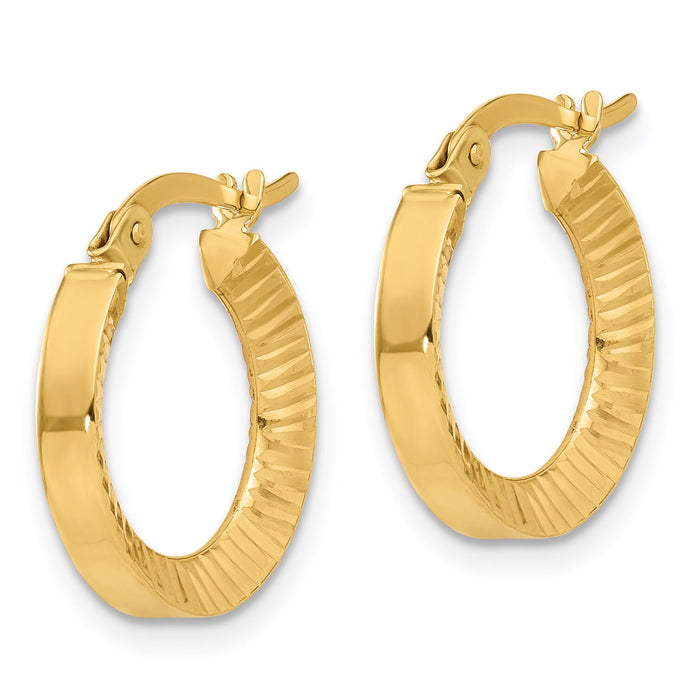 14K Polished and Diamond-cut Hoop Earrings-TF2214