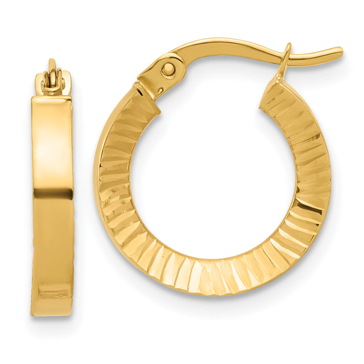 14K Polished and Diamond-cut Hoop Earrings-TF2214