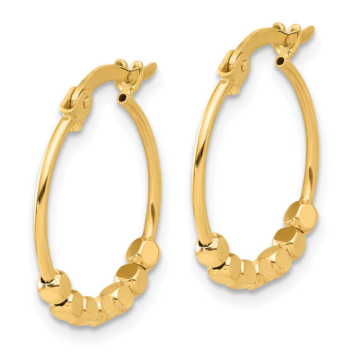 14K Polished Beads Hoop Earrings-TF2231