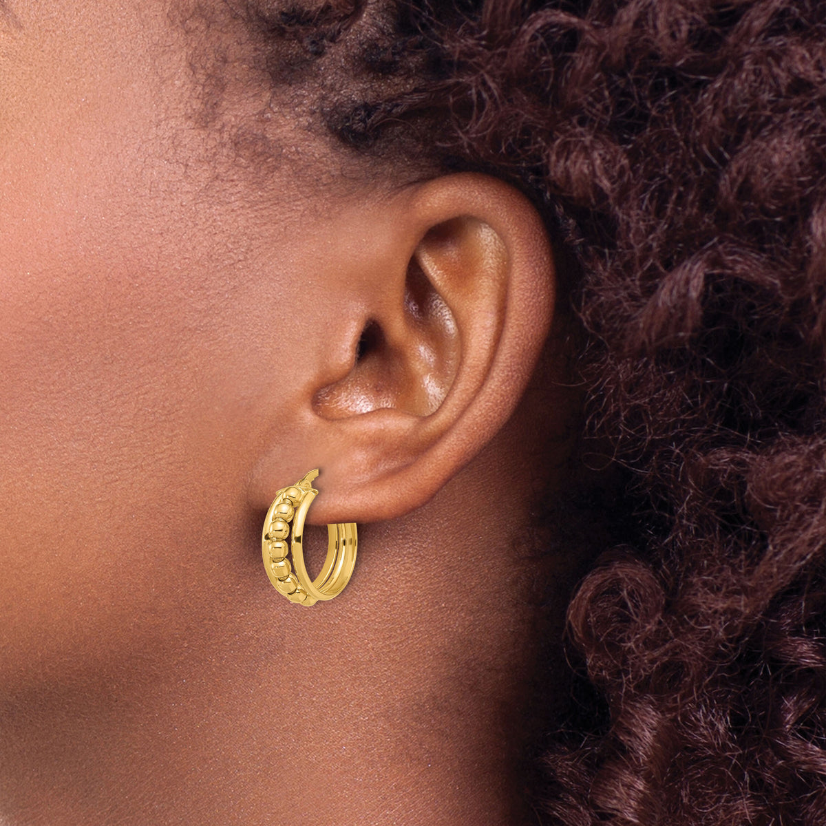 14K Polished Beads Hoop Earrings-TF2231