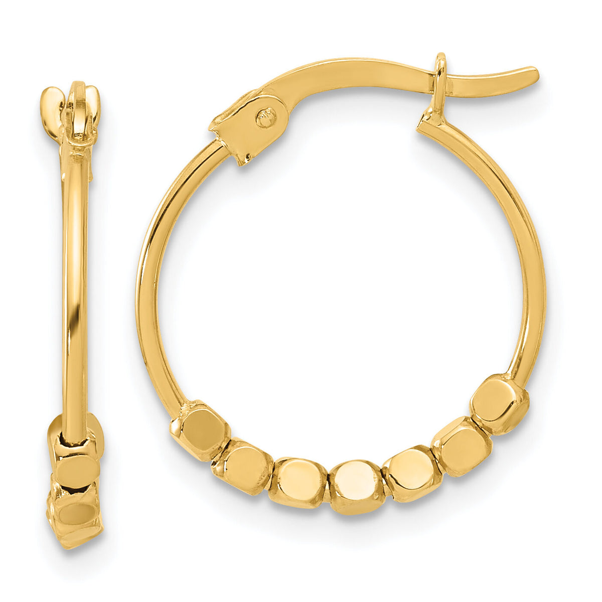 14K Polished Beads Hoop Earrings-TF2231