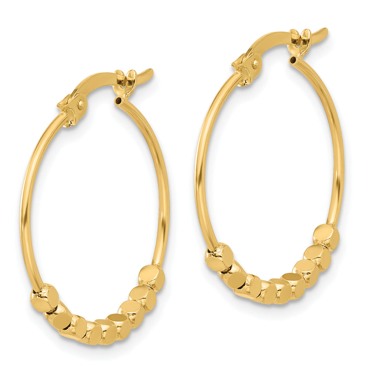 14K Polished Beads Hoop Earrings-TF2232