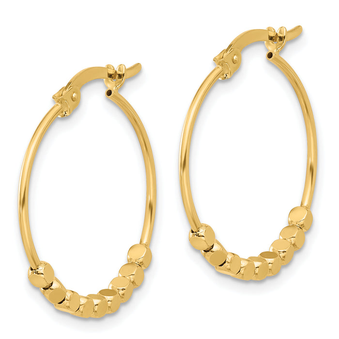 14K Polished Beads Hoop Earrings-TF2232
