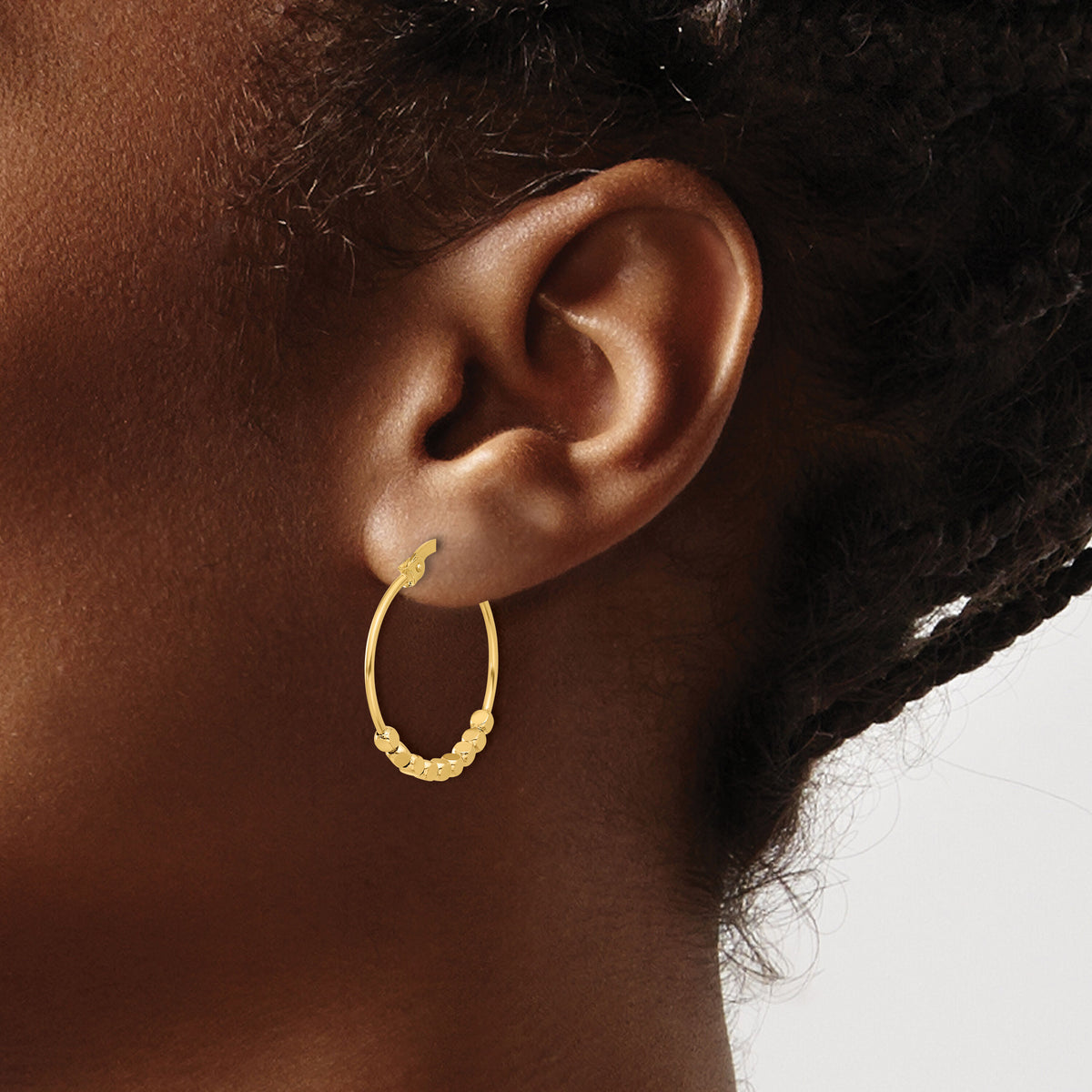 14K Polished Beads Hoop Earrings-TF2232