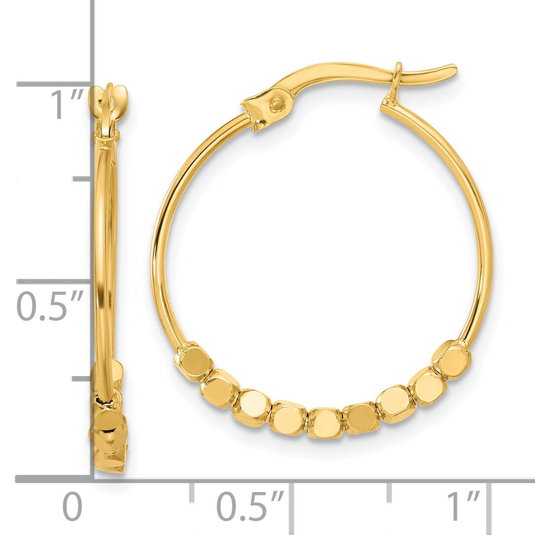 14K Polished Beads Hoop Earrings-TF2232