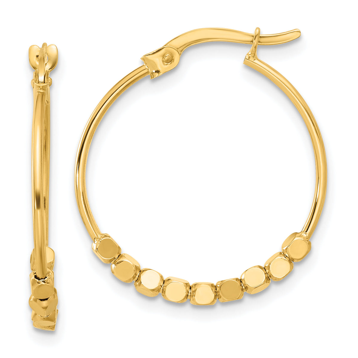 14K Polished Beads Hoop Earrings-TF2232