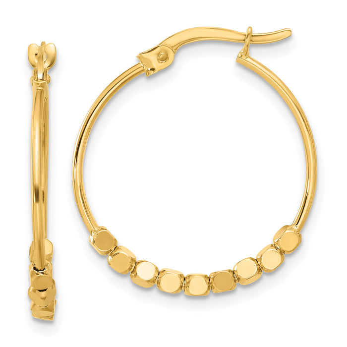 14K Polished Beads Hoop Earrings-TF2232
