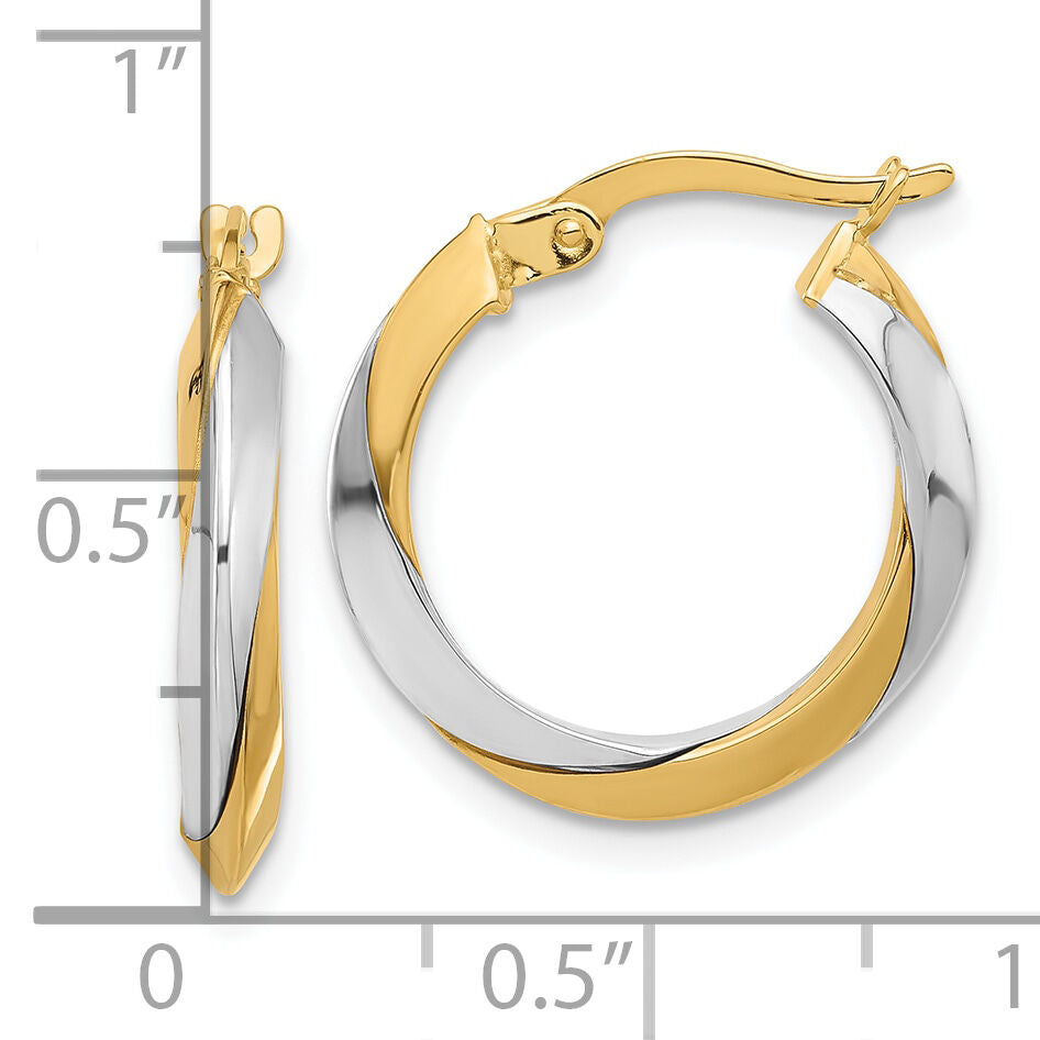14K Two-tone Polished Twist Hoop Earrings-TF2239