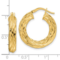 14ky Polished Woven Texture 4.75mm Round Hoop Earrings-TF2244