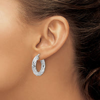 14k White Gold Polished 4.75mm Woven Texture Round Hoop Earrings-TF2244W