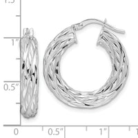 14k White Gold Polished 4.75mm Woven Texture Round Hoop Earrings-TF2244W