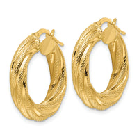 14ky Polished 4.7mm Textured Twist Round Hoop Earrings-TF2245