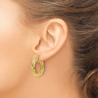 14ky Polished 4.7mm Textured Twist Round Hoop Earrings-TF2245