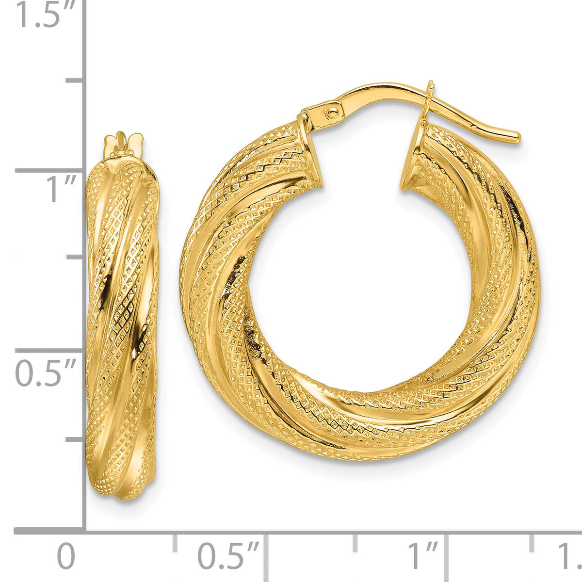 14ky Polished 4.7mm Textured Twist Round Hoop Earrings-TF2245
