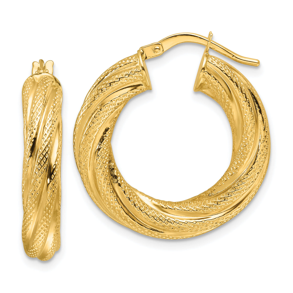 14ky Polished 4.7mm Textured Twist Round Hoop Earrings-TF2245