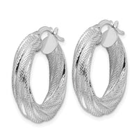 14k White Gold 4.7mm Textured Twisted Round Hoop Earrings-TF2245W