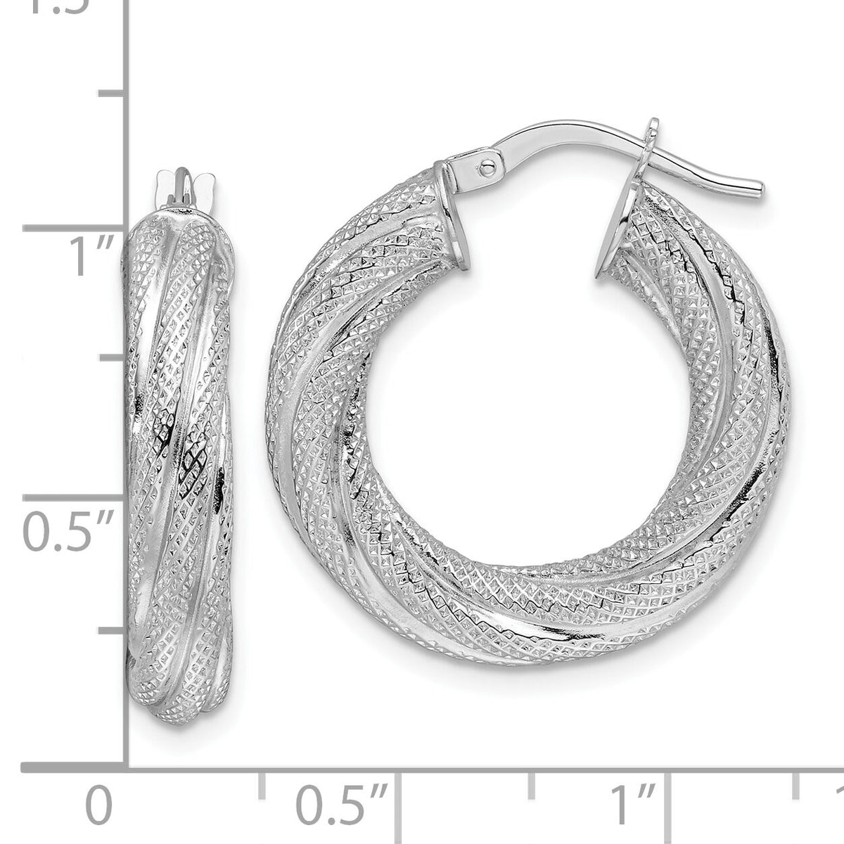 14k White Gold 4.7mm Textured Twisted Round Hoop Earrings-TF2245W