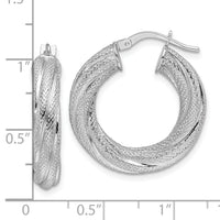 14k White Gold 4.7mm Textured Twisted Round Hoop Earrings-TF2245W