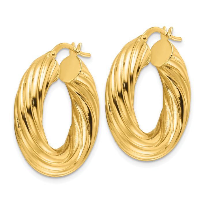 14ky Polished Twist 6mm Hollow Round Hoop Earrings-TF2246