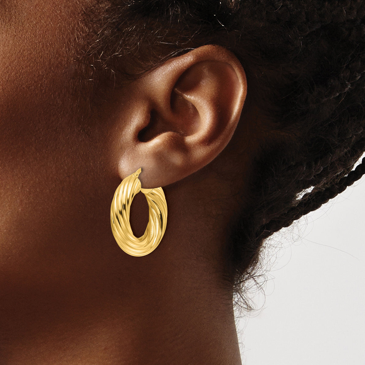 14ky Polished Twist 6mm Hollow Round Hoop Earrings-TF2246