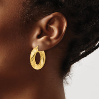 14ky Polished Twist 6mm Hollow Round Hoop Earrings-TF2246