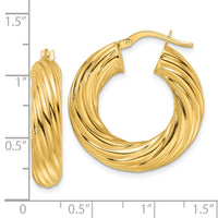14ky Polished Twist 6mm Hollow Round Hoop Earrings-TF2246