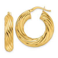 14ky Polished Twist 6mm Hollow Round Hoop Earrings-TF2246