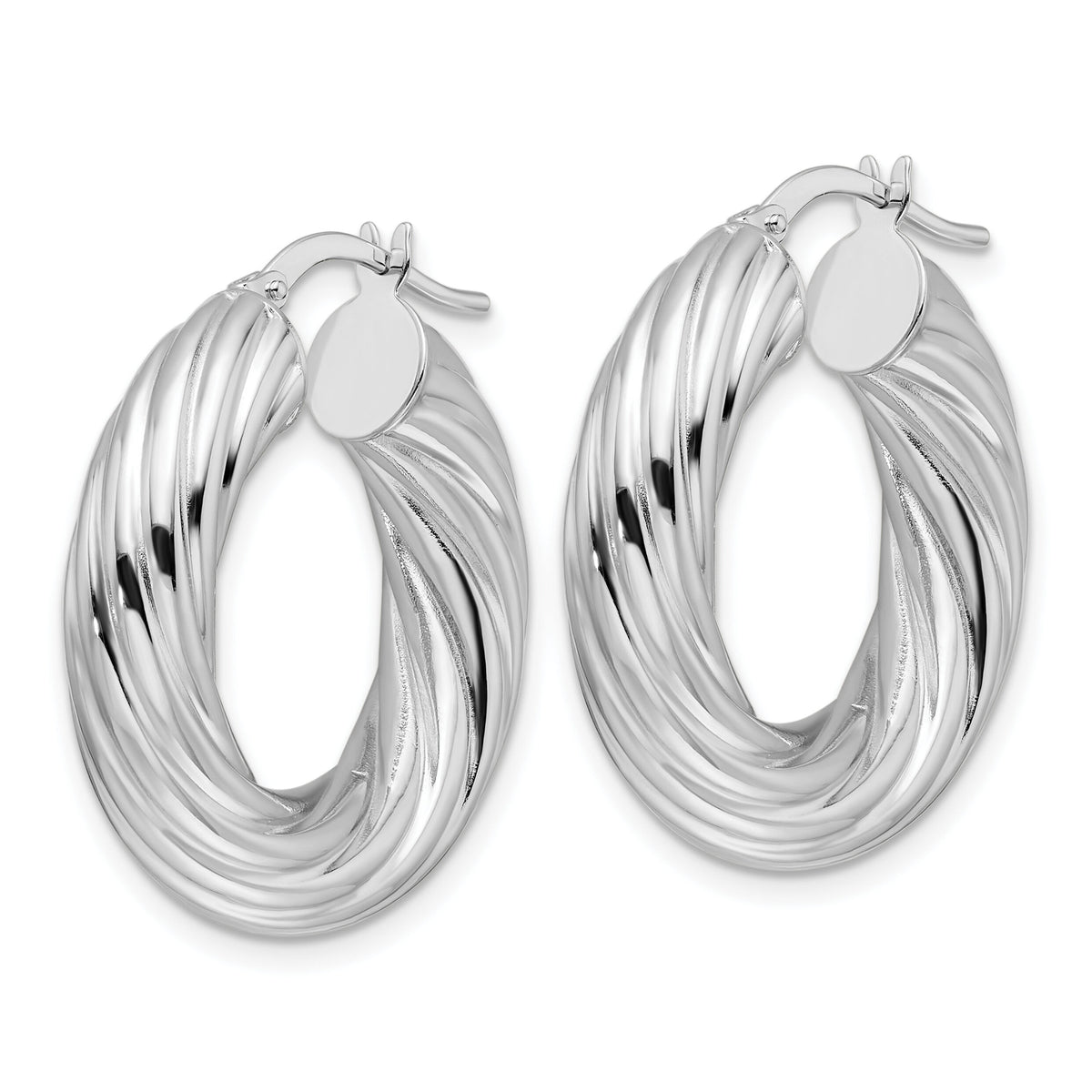 14k White Gold Polished 6mm Twisted Hollow Round Hoop Earrings-TF2246W