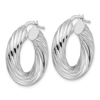 14k White Gold Polished 6mm Twisted Hollow Round Hoop Earrings-TF2246W