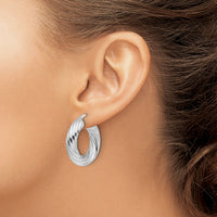 14k White Gold Polished 6mm Twisted Hollow Round Hoop Earrings-TF2246W