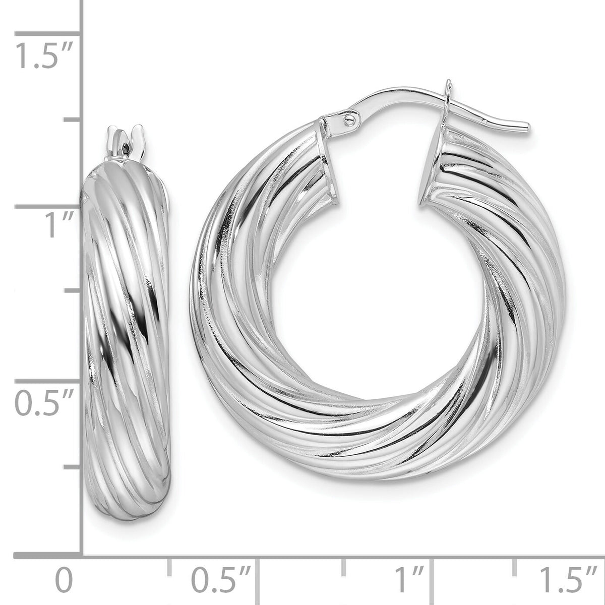14k White Gold Polished 6mm Twisted Hollow Round Hoop Earrings-TF2246W