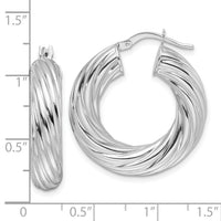 14k White Gold Polished 6mm Twisted Hollow Round Hoop Earrings-TF2246W