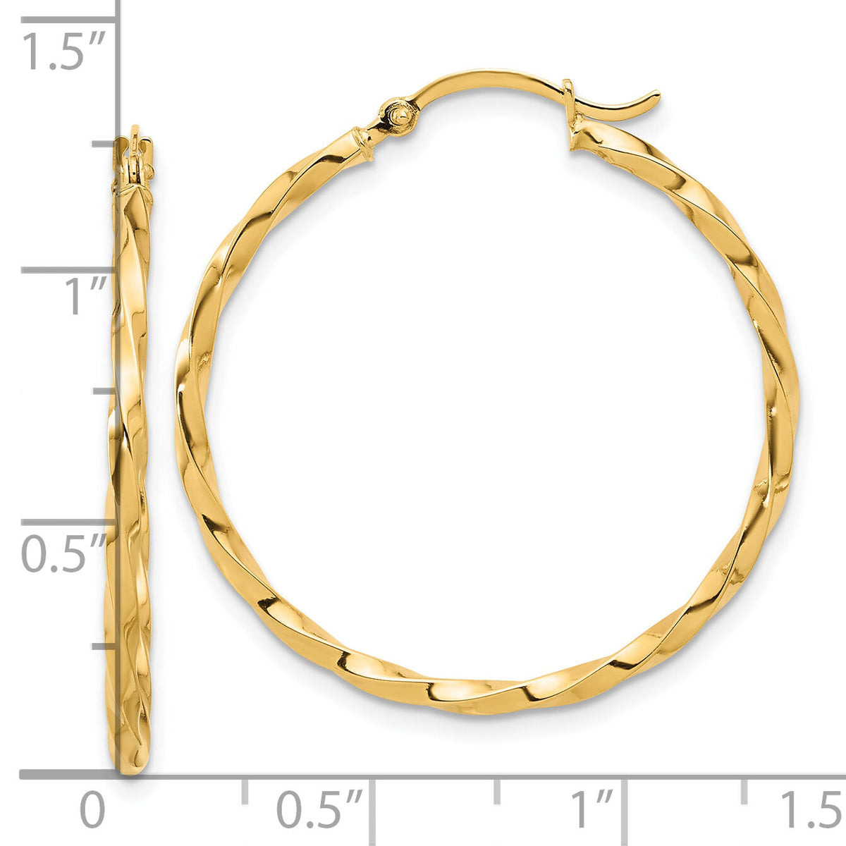 14K Polished and Twisted 1.8mm Hoop Earrings-TF2247