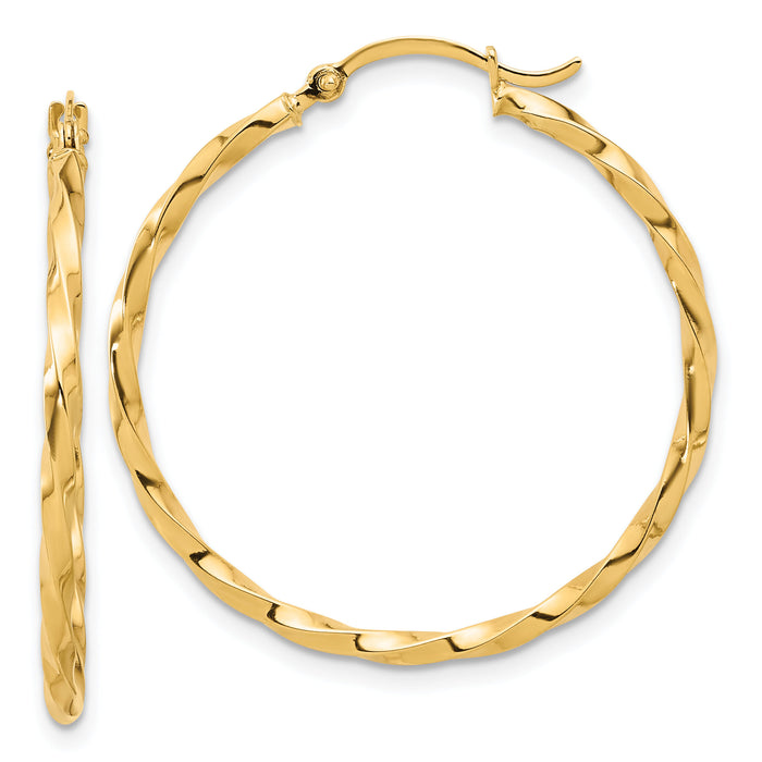 14K Polished and Twisted 1.8mm Hoop Earrings-TF2247