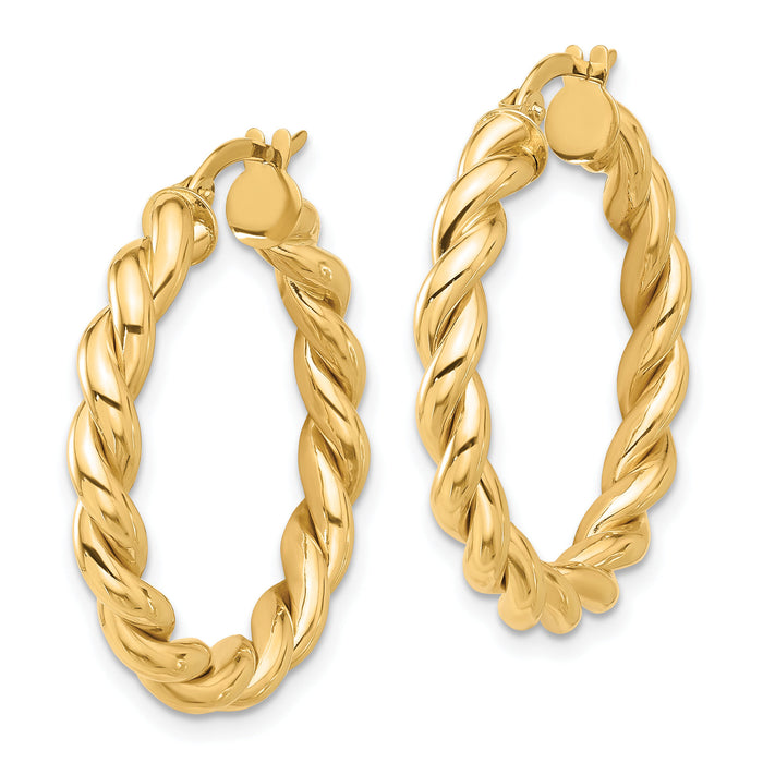 14k Polished Twisted Hoop Earrings-TF2255