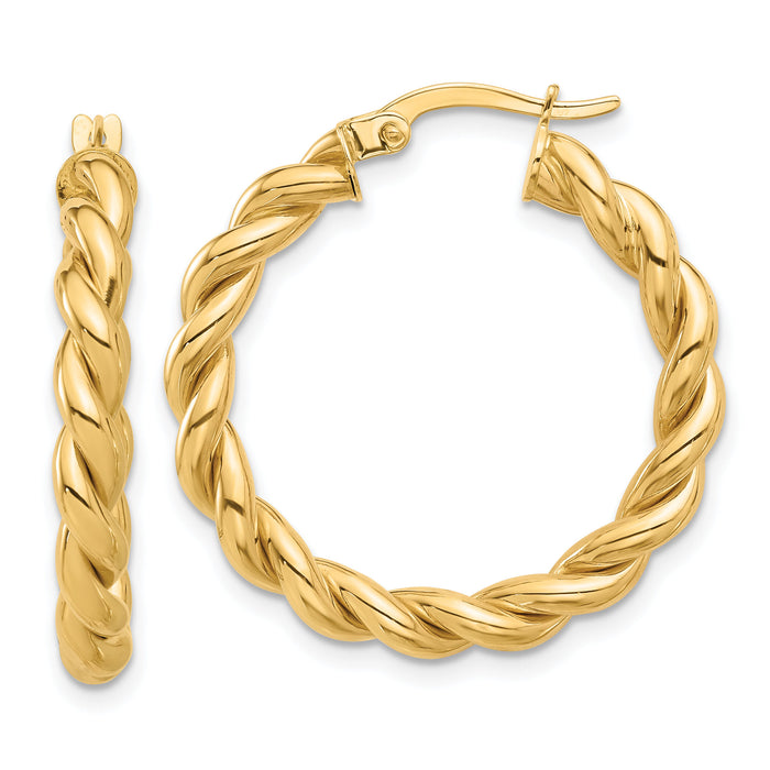 14k Polished Twisted Hoop Earrings-TF2255