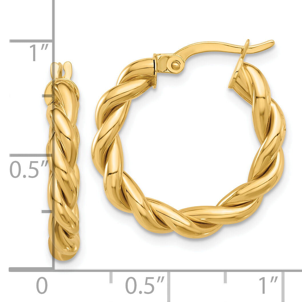 14k Polished Twisted Hoop Earrings-TF2256
