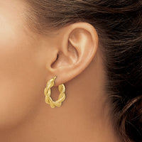 14K Polished and Textured Twisted Hoop Earrings-TF2259