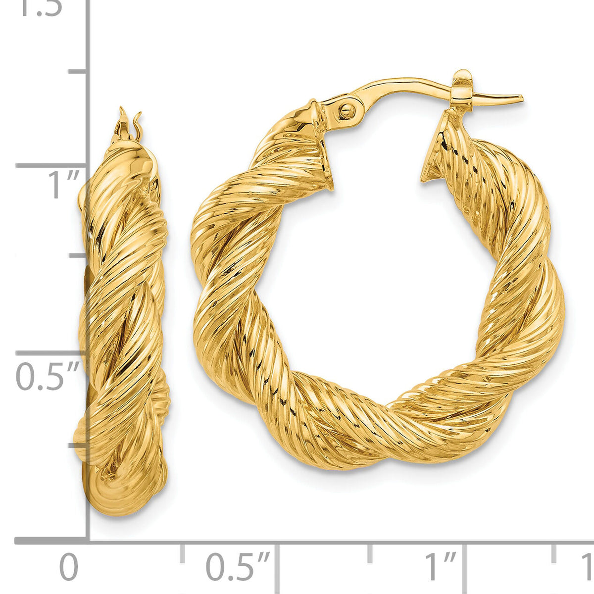 14K Polished and Textured Twisted Hoop Earrings-TF2259