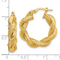 14K Polished and Textured Twisted Hoop Earrings-TF2259