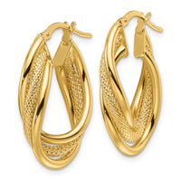 14ky Polished Textured & Intertwined Oval Hoop Earrings-TF2265
