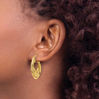 14ky Polished Textured & Intertwined Oval Hoop Earrings-TF2265