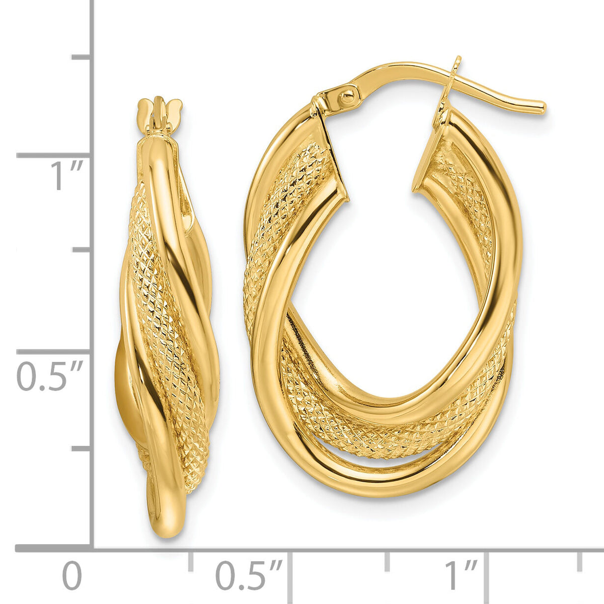 14ky Polished Textured & Intertwined Oval Hoop Earrings-TF2265